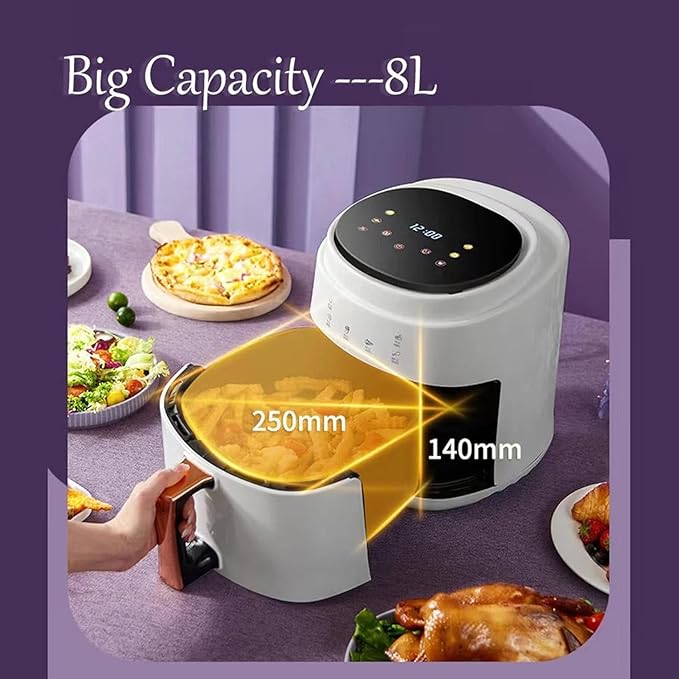 Air Fryer, 8L Oil Free Air Fryer with LED Touch Screen, 60min Timer, Ajustable 0-200℃, 4 Presets, Nonstick Removable Basket, 1400W Hot Air Circulation Air Fryer Oven - Charm Trendify 