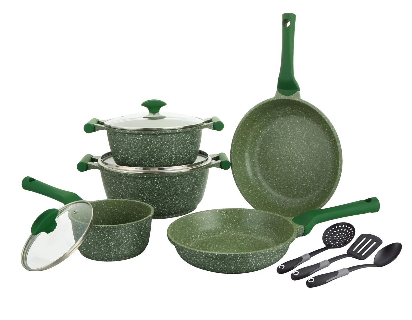 Non-Stick Cookware Set Multiple Sizes Oven-Safe Durable & Compatible with Al - Charm Trendify 