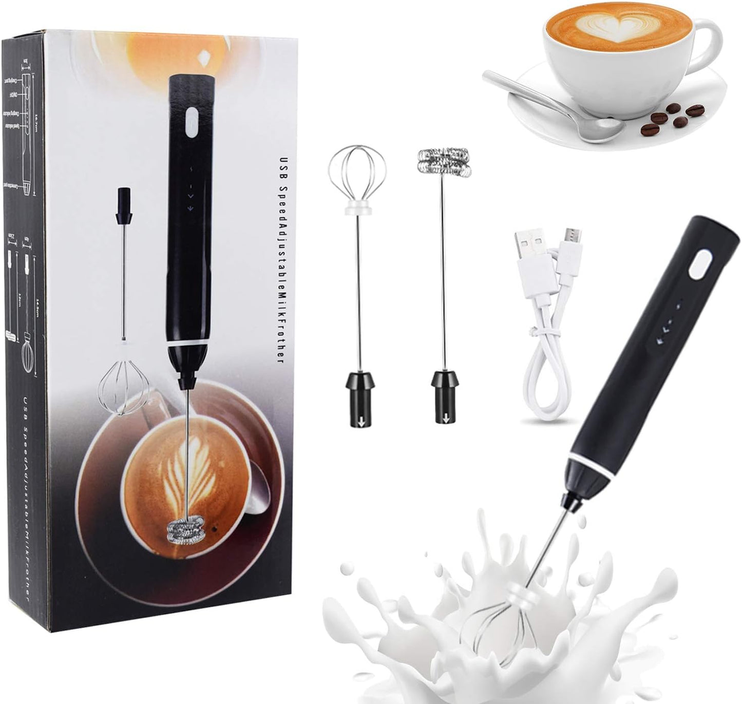 Milk Frother 3 Speeds Handheld Foam Maker with Stainless Whisk for Coffee | Latte | Cappuccino | Chocolate | Milk Tea | Coconut Milk – Durable Drink Mixer for Smooth, Creamy Froth