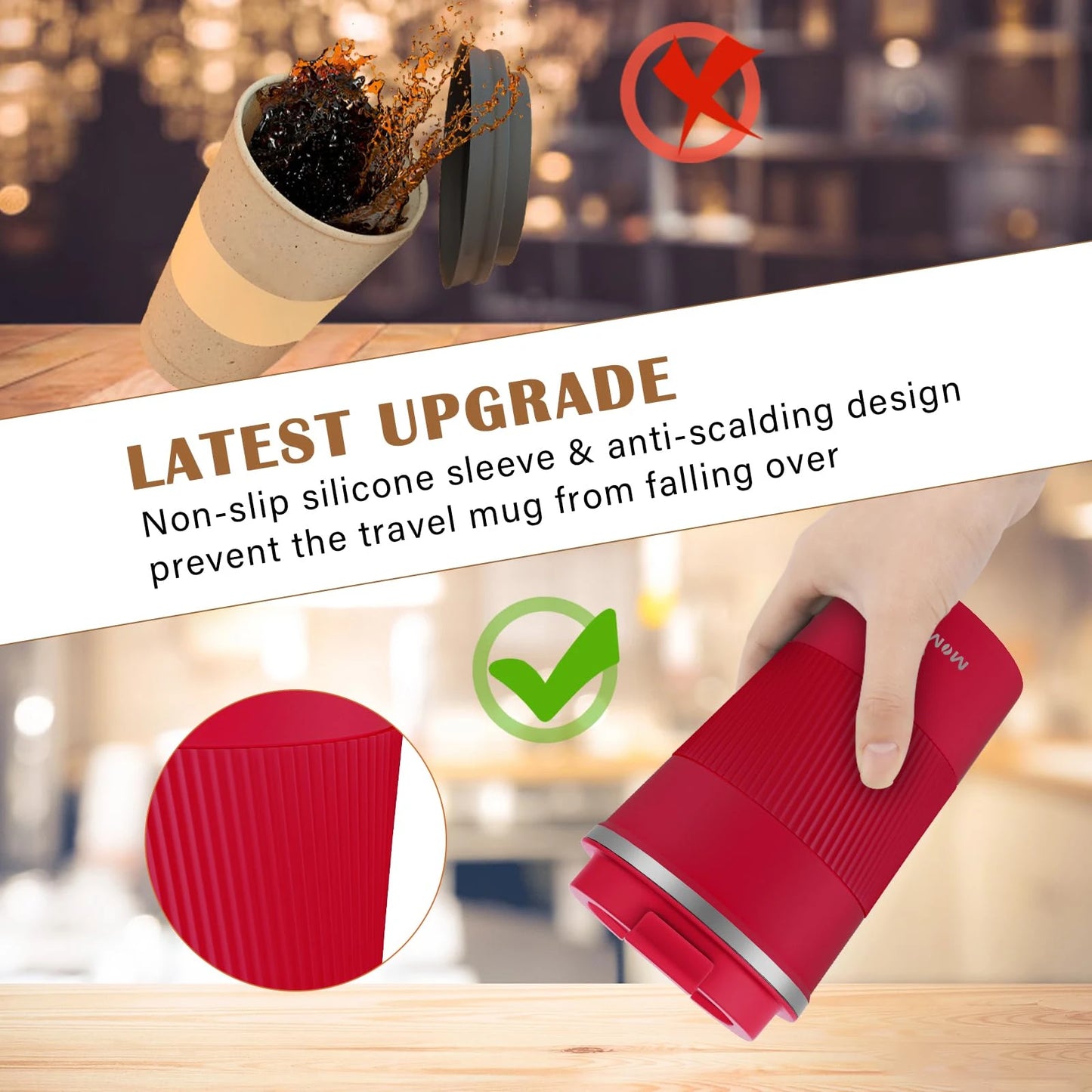 Stainless Steel Travel Mug Leak Proof Keeps Drinks Hot Cold Ergonom - Charm Trendify 