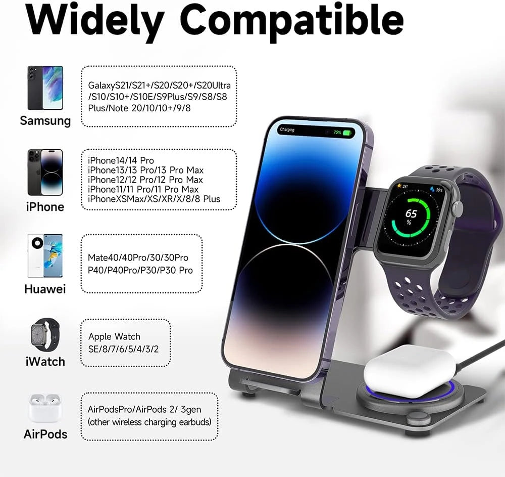 3 in 1 Wireless Charging Station, Fast Wireless Charger Stand for Fast Charge - Charm Trendify 